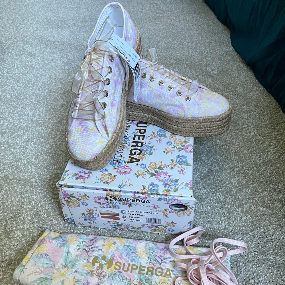 BNWT Love Shack Fancy + Superga sneakers with extra laces & super cute tote bag
